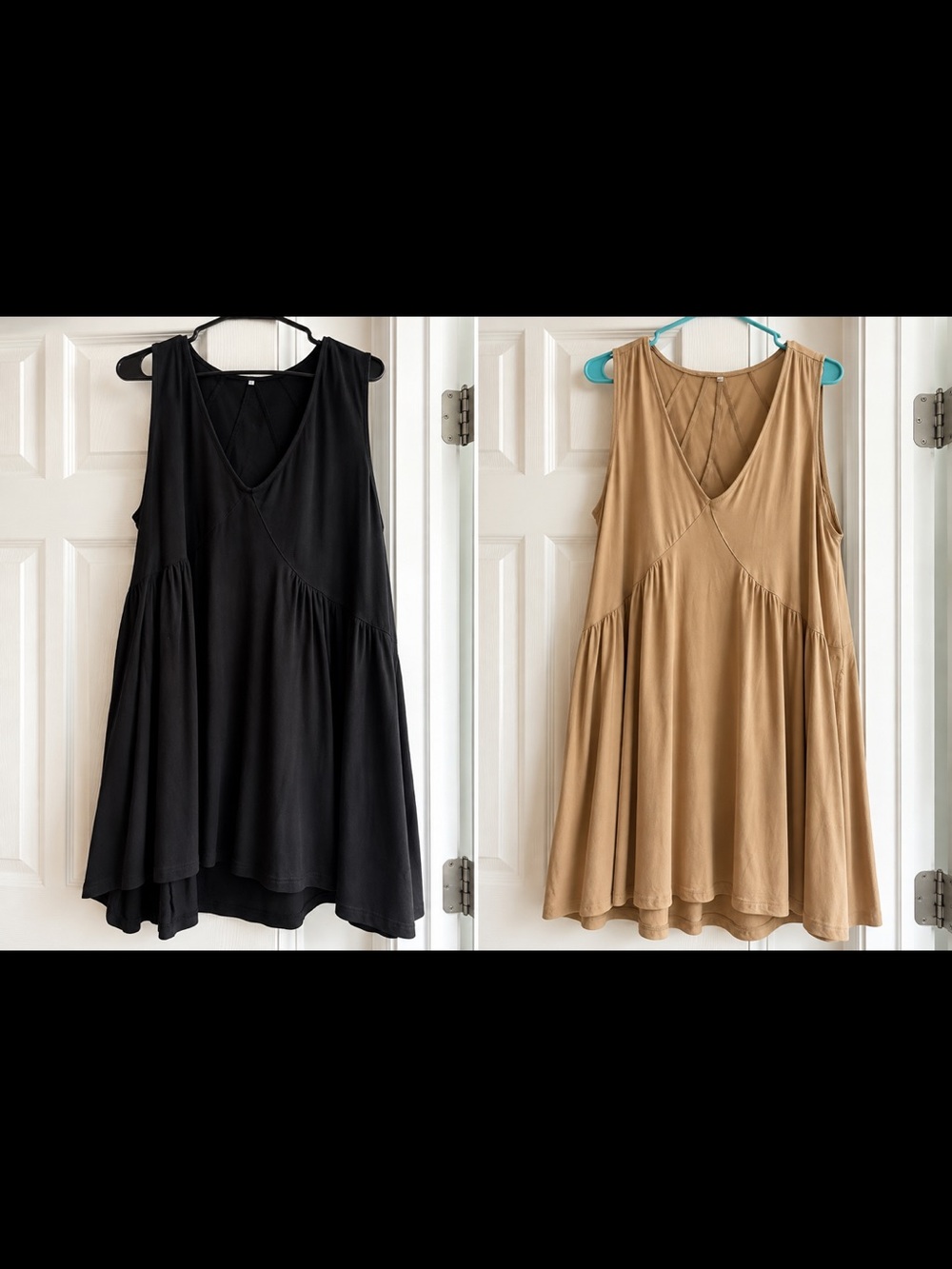 Sleeveless V-Neck Swing Dress in Black and Camel